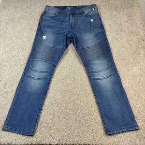 American Rag Men's‎ Moto Biker Jeans Distressed Slim Fit Size 34/30 Blue Denim